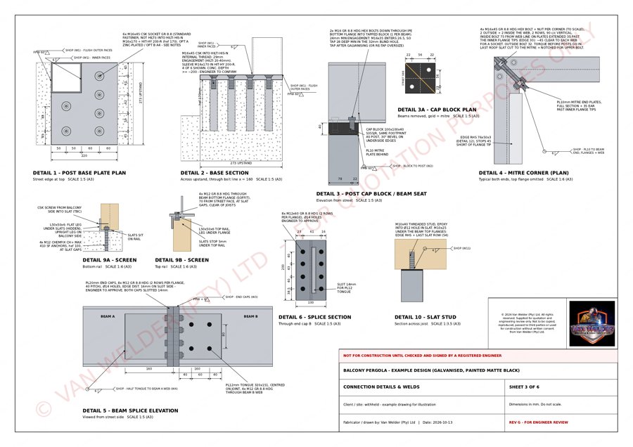 Example A3 drawing, sheet 3 of 6: Connection details