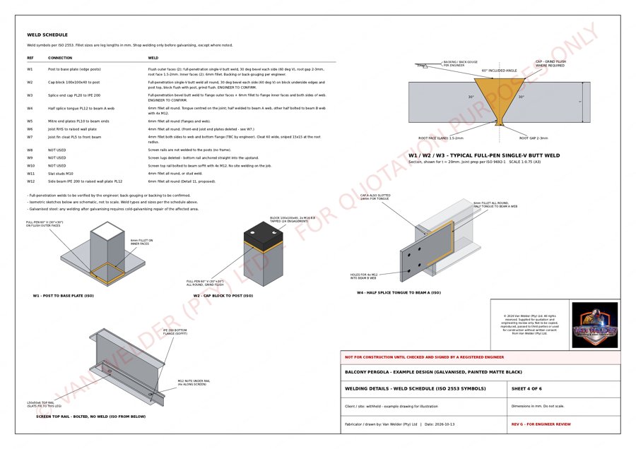 Example A3 drawing, sheet 4 of 6: Welding details